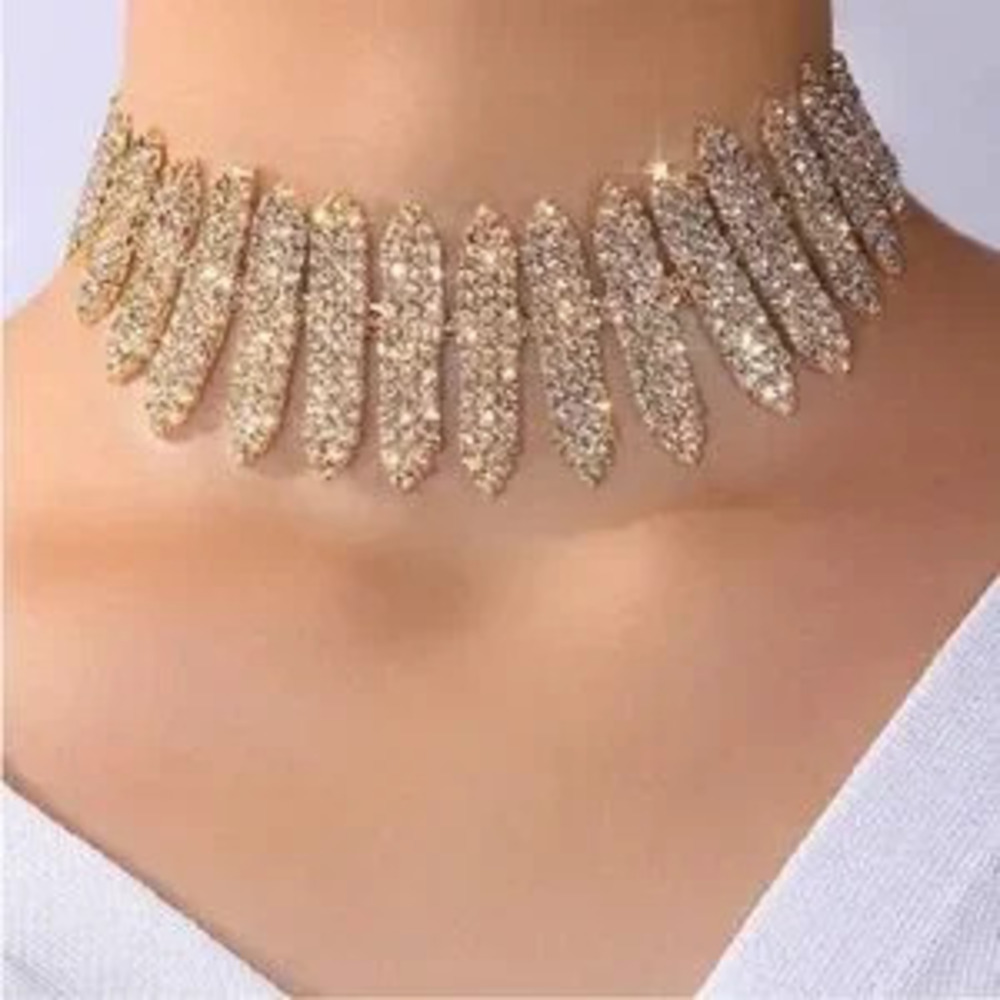 Luxury Gold Crystal Fringe Collar Necklace